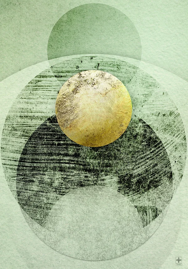 Abstrakcyjna Sztuka: Zielone Okręgi z Złotym Akcentem