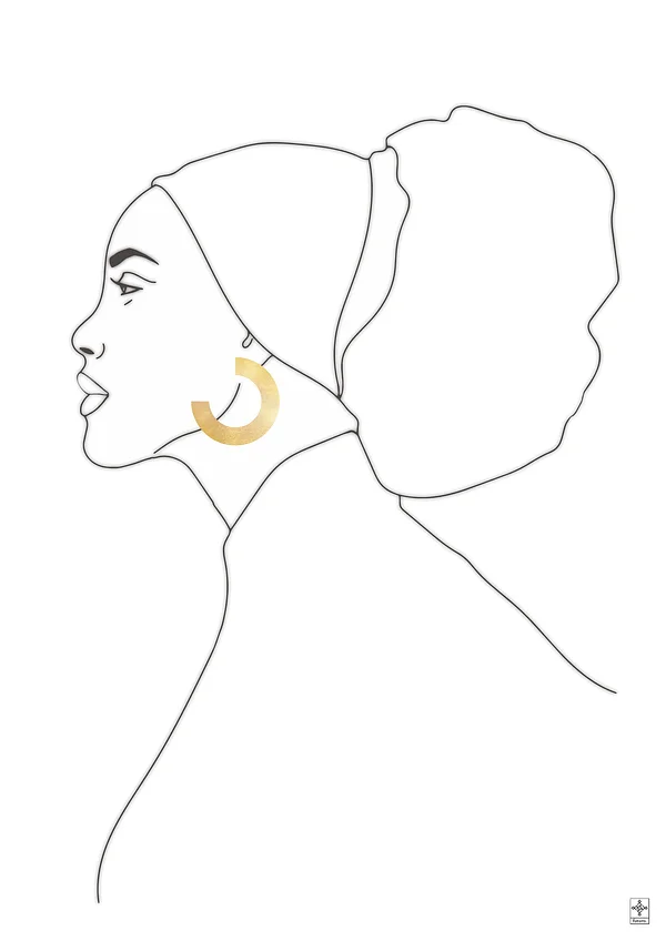 Czarny Zarys Kobiety z Złotym Kolczykiem