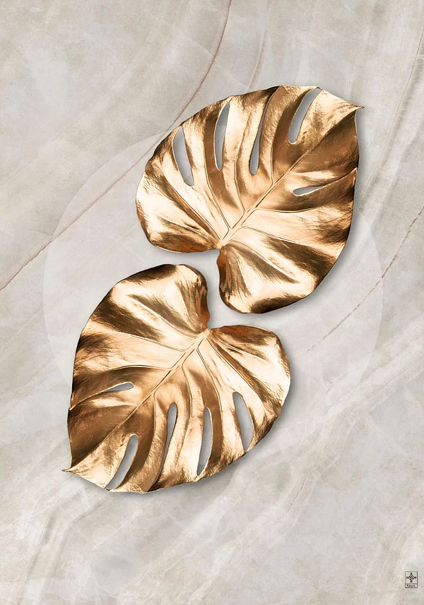 Złote Liście Monstery - Plakat Botaniczny na Jasnym Tle