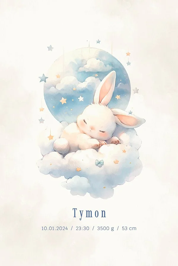 Metryczka - króliczek na chmurce