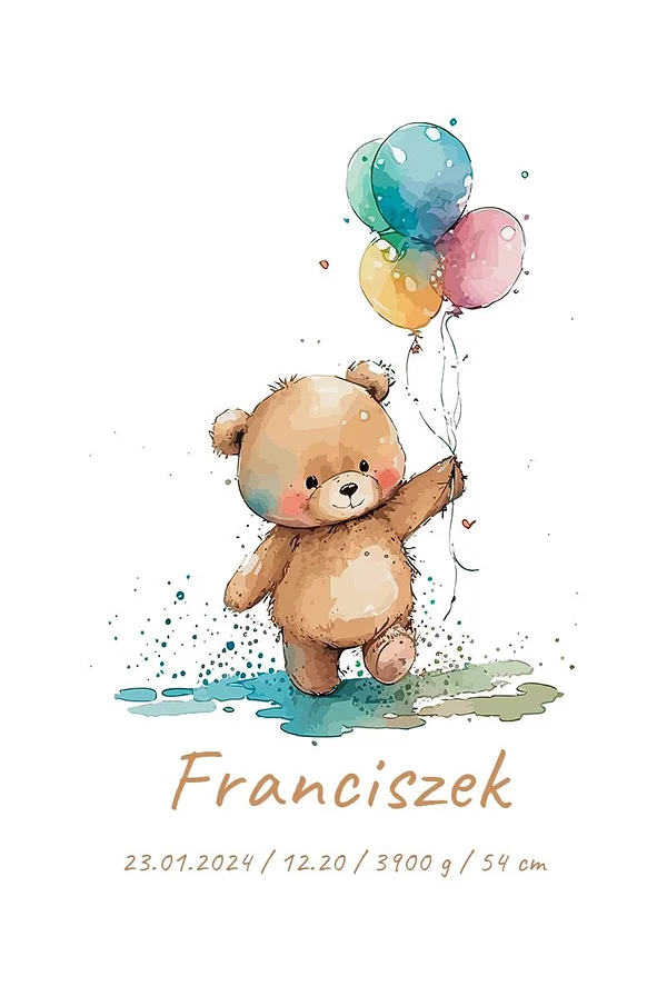 Metryczka - Miś z balonikami