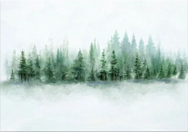 Zamglony las akwareli