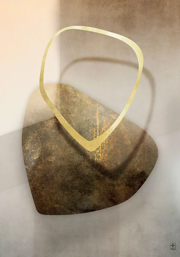 Elegancja w Owalnych Kształtach: Beże i Złoto w Abstrakcji