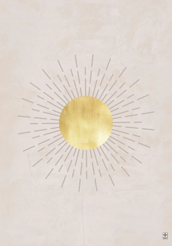 Złote Słońce: Minimalistyczne Piękno na Jasnym Tle