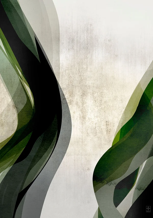 Abstrakcja z Zielonymi Falami: Plakat Artystyczny